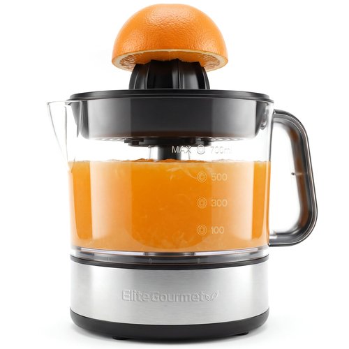 Elite Gourmet ETS326 BPA-Free 40-Watt Electric Citrus Juicer, Compact, Large Volume, Pulp Control, Oranges, Lemons, Limes, Grapefruits with Easy Pour Spout, 24oz, Black/Stainless Steel