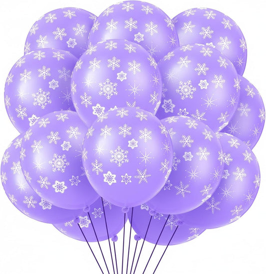 Skylety Snowflake Balloons - 40 Pack Transparent Latex for Christmas & Winter Parties | Macaron Purple