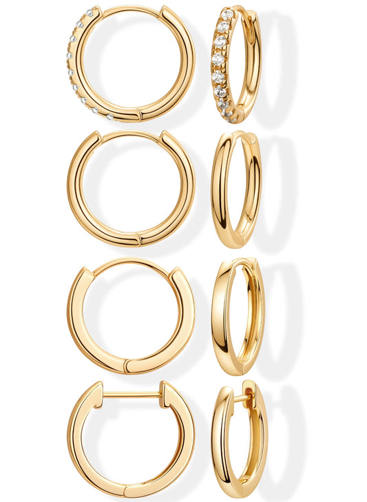 10mm Conch Huggie Hoop Earrings Set for Women Men Trendy - Gold Plated Stack Cartilage Concn Earring Multiple Piercing Lightweight Mini Thin Cute Dainty Clip On Jewelry Gifts for Women