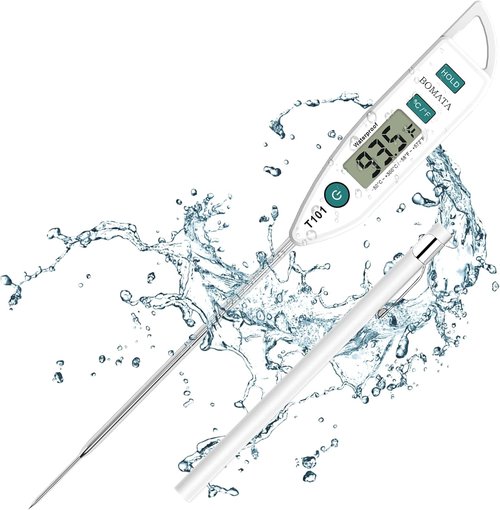BOMATA Instant Read Waterproof IPX7 Food Thermometer - Long Probe for Cooking, Meat & BBQ | T101 White