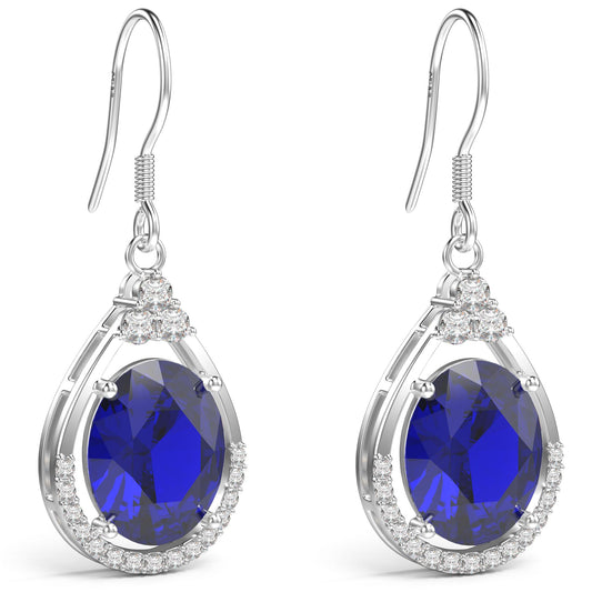 18K White Gold Plated Sterling Silver Oval Cut Cubic Zirconia Drop Dangle Earrings for Women Hypoallergenic Statement Earrings Gifts for Women Mom (Blue)