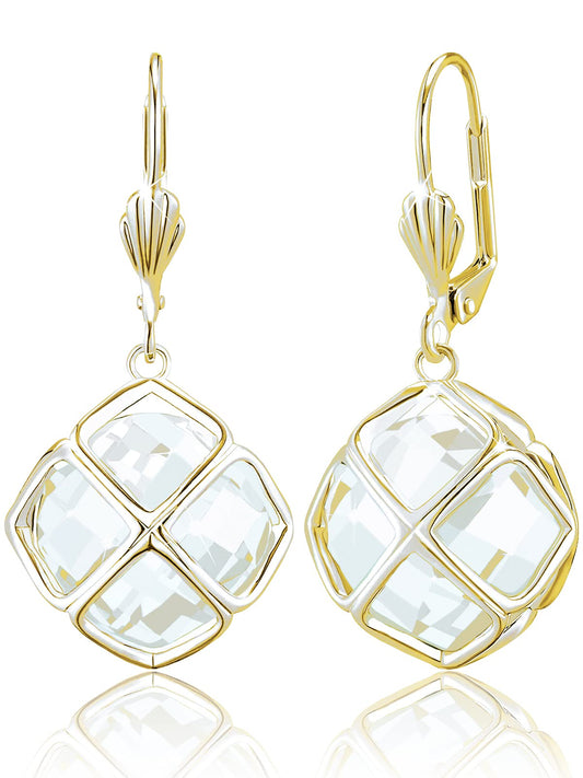 Big Clear Crystal Dangle Earrings for Women (Apr-Diamond-14K Gold)