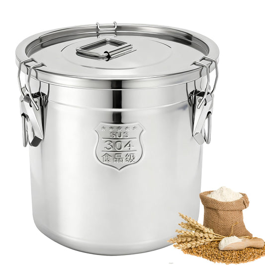 YinCukiEle 5.55Gal/21L Stainless Steel Airtight Canister, 304 Stainless Steel Food Storage Container, 710.4oz Large Metal Bucket with Lid and Lock Clips for Coffee Beans, Flour, Tea, Sugar, Cereals