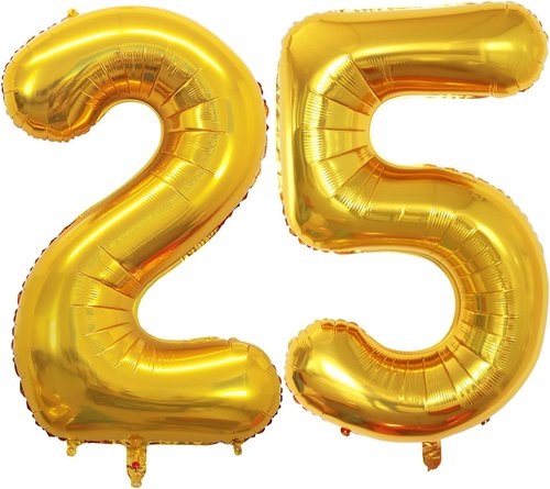 GOER Jumbo 42 Inch Number 25 Balloons - Gold Foil Helium Decorations for 25th Birthday Party