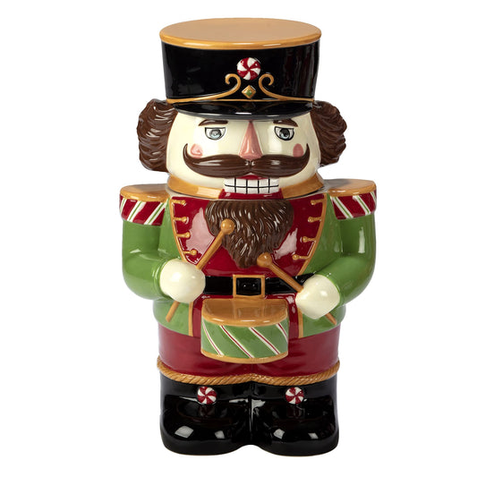 Certified International Holiday Magic Nutcracker Cookie Jar, 3D Hand-Painted Ceramic Jar – Festive 56 oz Christmas Kitchen Decor & Candy Canister – Holiday Countertop Display or Gift Idea