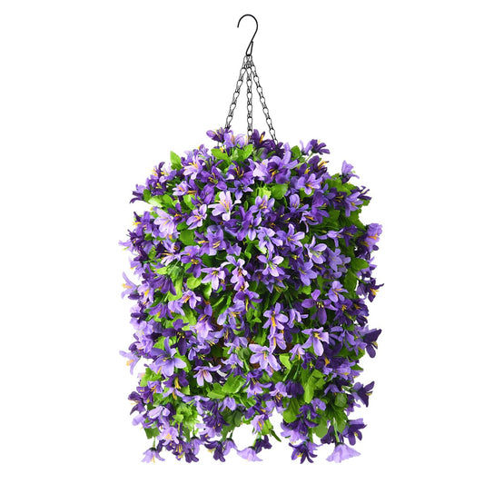 INQCMY Artificial Hanging Flowers in Basket for Outdoor Spring Summer Decoration,4pcs Faux Silk Violet in Planter UV Resistant for Outside Home Patio Garden Porch Deck Decor(Purple Orchid)