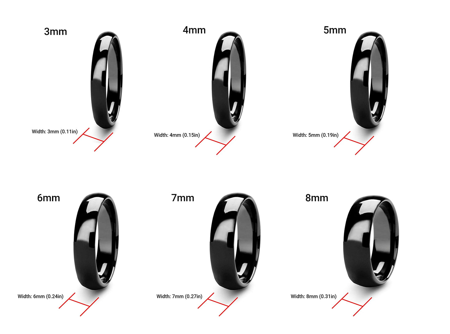 Tioneer Jewelry | Sterling Silver Plain Dome Wedding Band | Wedding Band for Women & Men | Sterling Silver Jewelry, Black, 6mm, Size 9