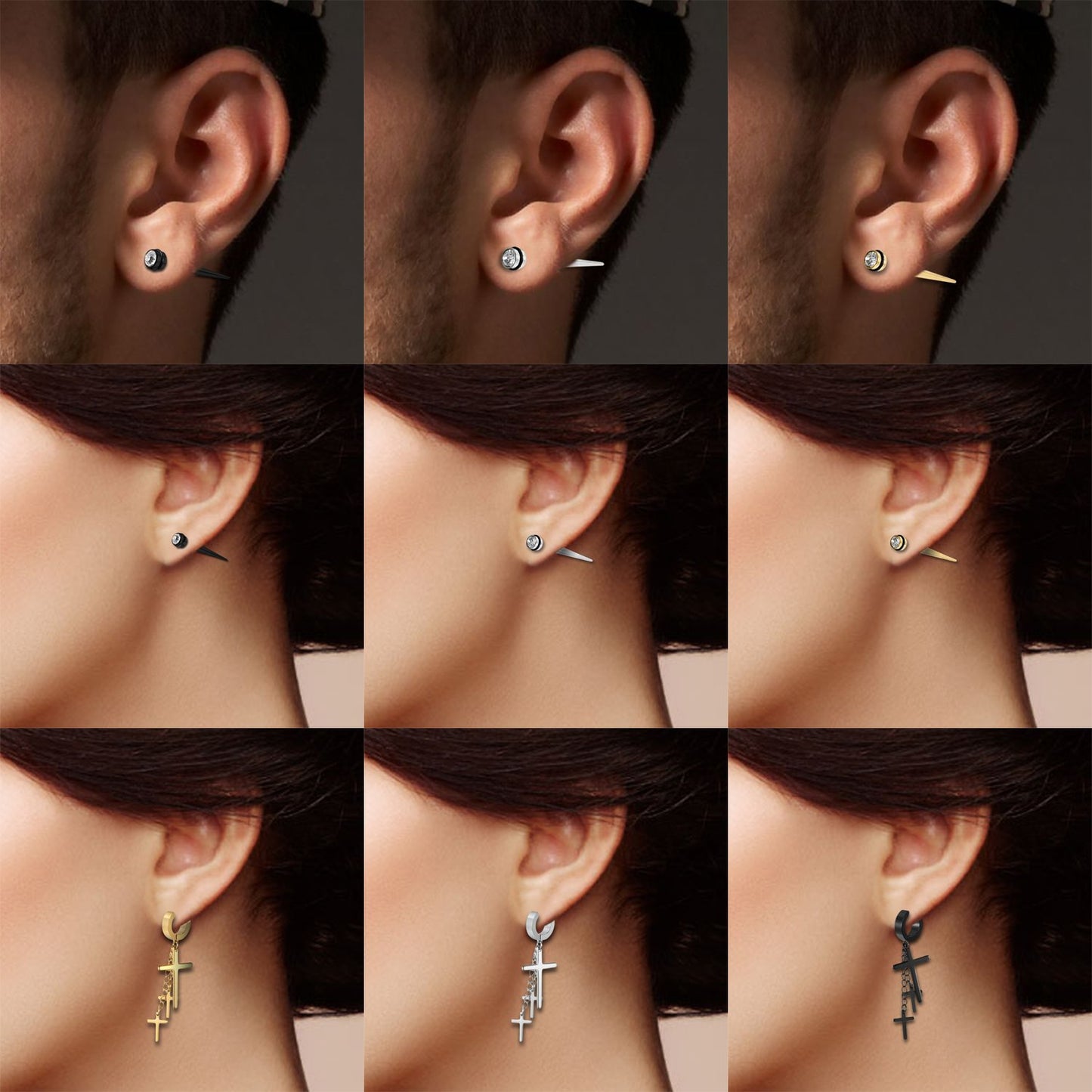 Aroncent 12 Pcs Women Cross Stud Earring Set Stainless Steel Zircon Ear Stud Pin Screw Back