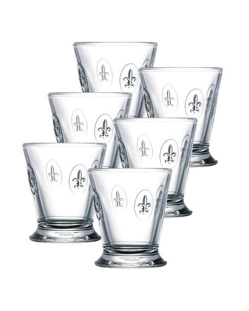La Rochere Fleur De Lys Glass Tumbler Set of 6 – Classic French Drinking Glasses with Embossed Royal Lily Motif – Pressed Glass Tumblers for Water, Juice & Everyday Entertaining (8.5 Oz)