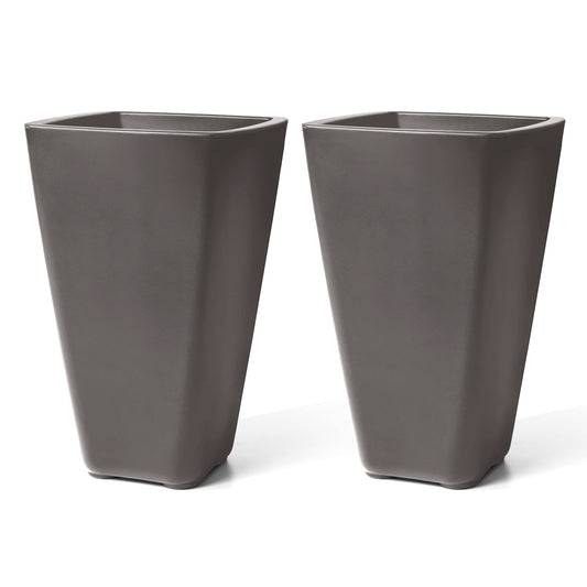 Step2 Bridgeview Tall Square Planter, Large Planters for Outdoor Plants, Gardening and Flower Pot for Patio or Porch, Efficient Drainage, Durable Plastic, Dark Cedar, 2-Pack
