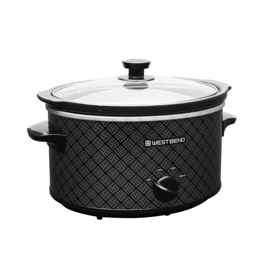 West Bend Slow Cooker 4-Quart Manual Crockery Style with Dishwasher Safe Oval Ceramic Crockpot and Glass Lid Two Temperature Settings Plus Keep Warm, 210-Watts, Black