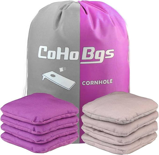 CoHoBgs Corn Hole Bags Set 8, Professional Cornhole Bags Dual-Sided Slick & Stick Resin Filled Suede and Duck Canvas Bean Bag for Cornhole Game Includes Carry Case