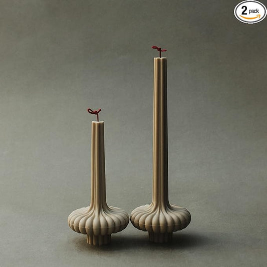LAWA Set of 2 Pumpkin Base Candle - Beautiful Handmade Pillar Unscented Soy Wax Elegant Aesthetic Vase Candle Housewarming Gift Home Room Shelf Decor Idea Olive Beige