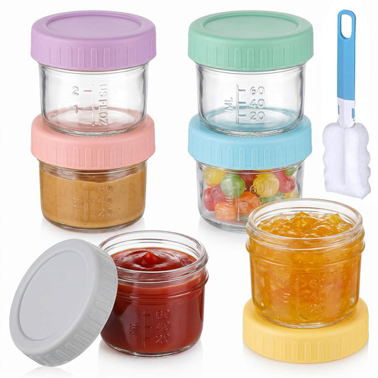BOMEX 4oz Glass Jars with Lids Salad Dressing Container To Go Small Clear Glass containers for Wedding Favors Crafts Food Sample Storage Sauce Dressing Spice Jars 6 Pack
