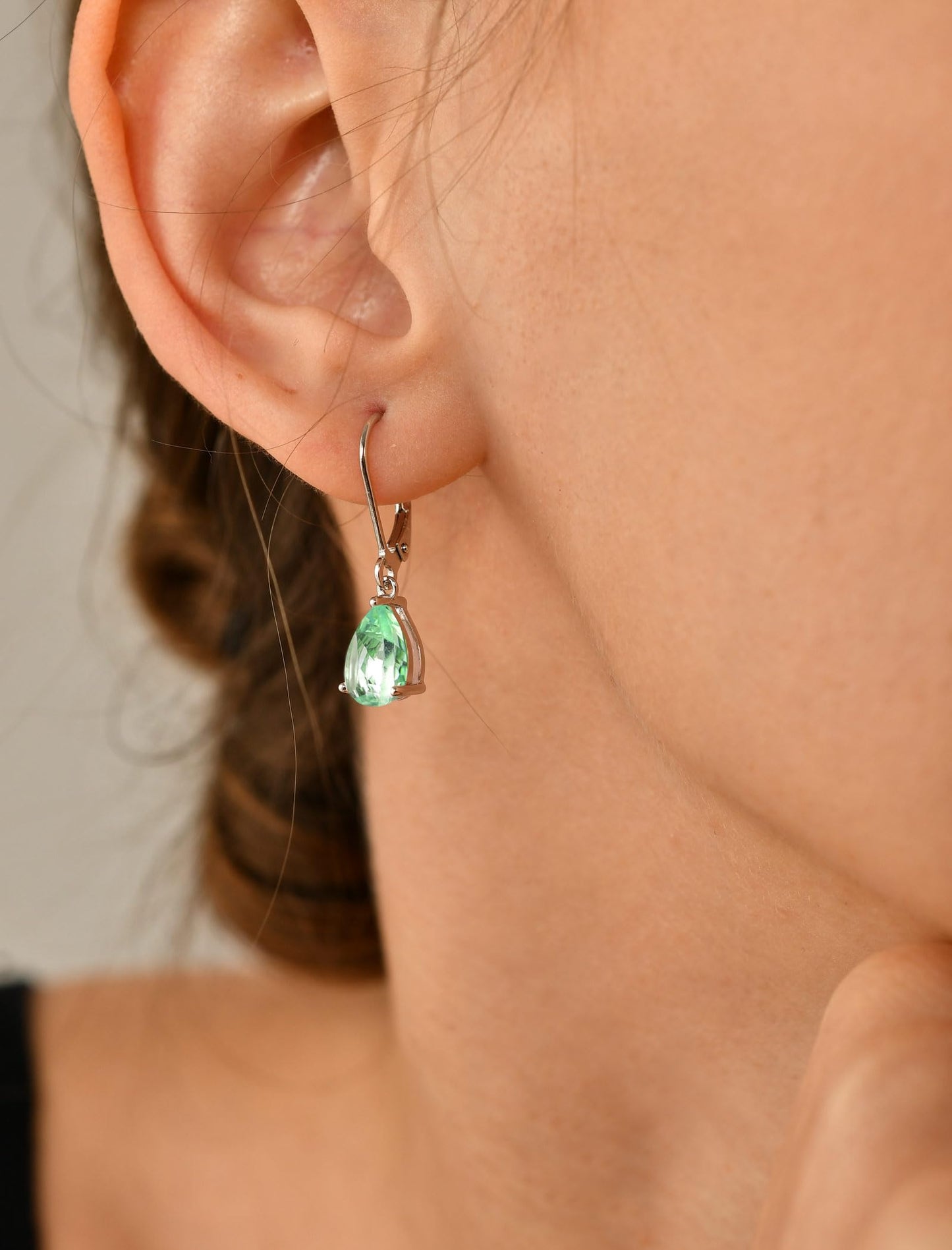 YL 925 Sterling Silver Teardrop Dangle Drop Earrings for Women 7x10 MM Solitaire Apple Zirconia Leverback Jewelry