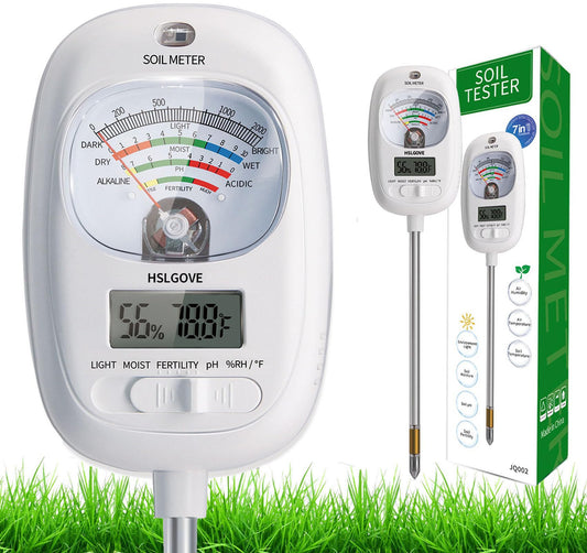 HSLGOVE Soil Test Kit, 7-in-One Soil Moisture Meter/Soil PH Meter/Fertility, Dual Screen Soil Tester w/Digital Soil Temp/Air Temp&Humidity for Plants Gardening,Lawn,Farm Indoor&Outdoor-Mint Green