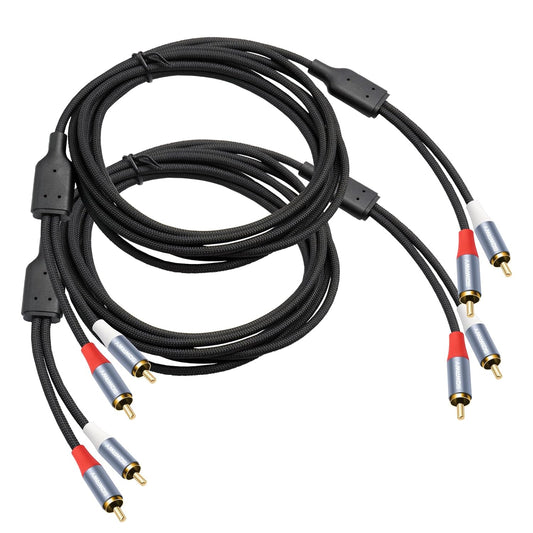 10FT 2RCA 2RCA 2-Pack RCA Cables, to Audio Cable with Gold-Plated Connectors, Dual Shielded Against Noise (Hum), Nylon