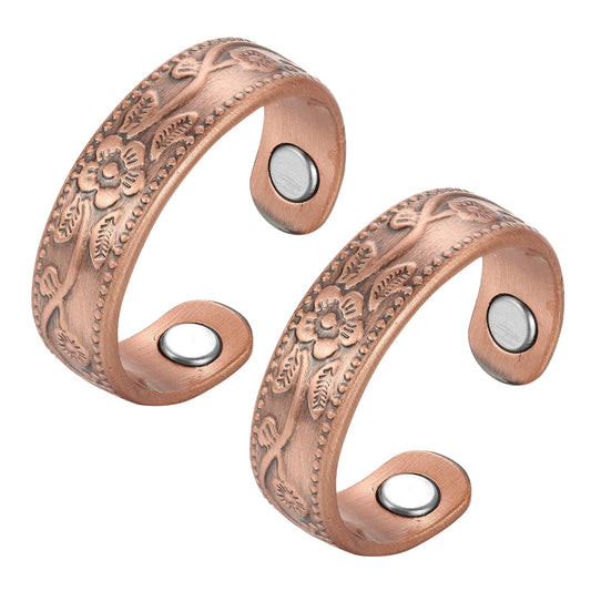 BioMag Magnetic Rings, Pure Copper Ring for Men Women, Adjustable Fingers Thumb Ring Jewelry Gift (Copper B-2Pcs)