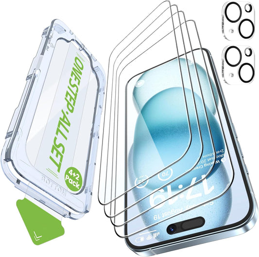 4 Pack 15 2-Pack Protector[99.99% Clear][9H Touch][Anti-fingerprint],4+2 iGluz for iPhone Screen Protector with Camera