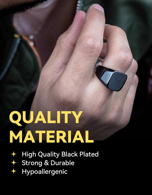 Black Signet Rings for Men Women Solid Polished Stainless Steel Biker Ring Gift for Dad Size 7