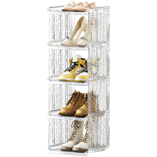 HAIXIN Vertical Shoe Rack for Closet, 5-Tier Modular Shoe Organizer for Front Door Entrance, Shoe Storage Cabinet, Narrow Stackable Shoe Stand Shelf Tower Space Saving for Entryway, Corner - Brown