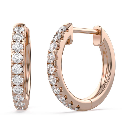 10MM Huggie Hoop Earrings for Women, 0.25 Carat (ctw) Round Natural Diamond Hoop Earrings in 10K Solid Rose Gold Jewelry for Her