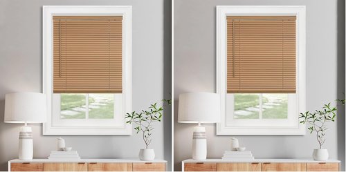 Achim Home Decor Cordless Light Filtering Mini Blinds - Woodtone, 25" W x 64" L, 1" Slats | Pack of 2