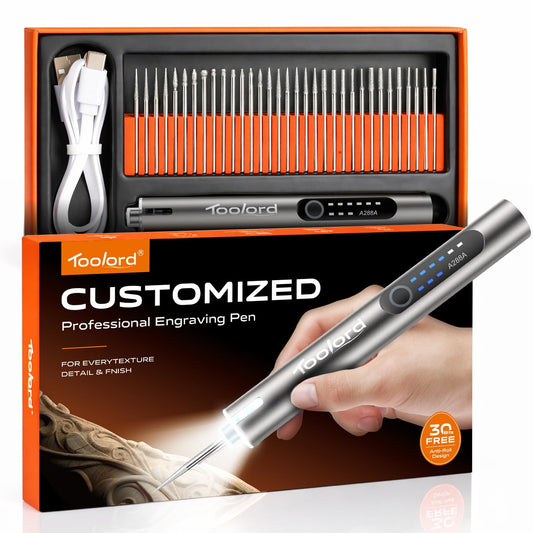 Engraving Pen with LED Light,HollowCup Motor,Cordless USB Rechargeable Rotary Tool for Metal,Wood,Glass and Plastic,DIY Engraving Kit with 30 Bits,Silver