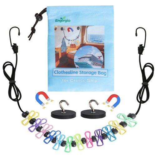 Magnetic Clothesline for Cruise Ship Cabin Approved - Portable Travel Clothes Line,Strong Rubber Coated Non-Scratch Magnets,Travel Clothesline for Cruise Ship Essentials(Updated Stronger Magnets)