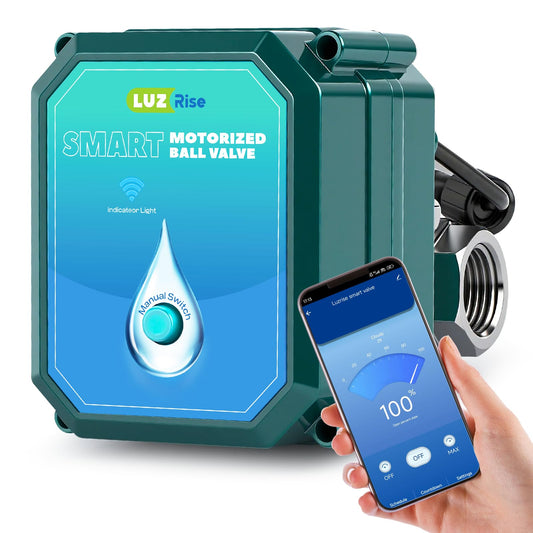 Luzrise Smart Motorized Ball Valve with Remote Control- Automatic Water Shut-Off, 0-100% Adjustable Flow, Programmable Timer, Real-Time Monitoring (Stainless Steel, DN15 (1/2''))