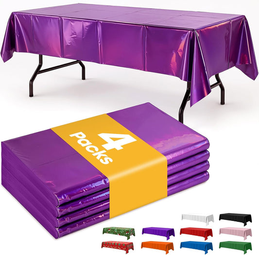 Niuara Iridescent Purple Tablecloths - 4 Pack 54" × 108" Disposable Covers for Parties & Gatherings