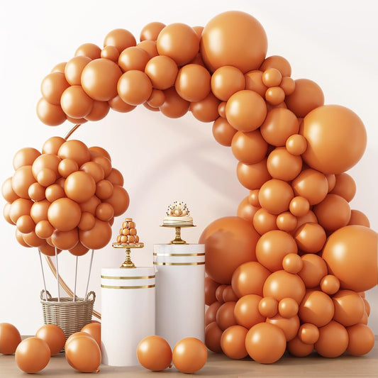 RUBFAC Burnt Orange Balloons - 129-Piece Latex Garland Kit | Various Sizes for Fall Celebrations