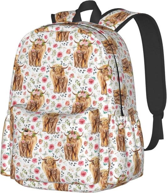 Zisqerts Backpack 16 Inches Backpack Highland Cow Lightweight Travel Laptop