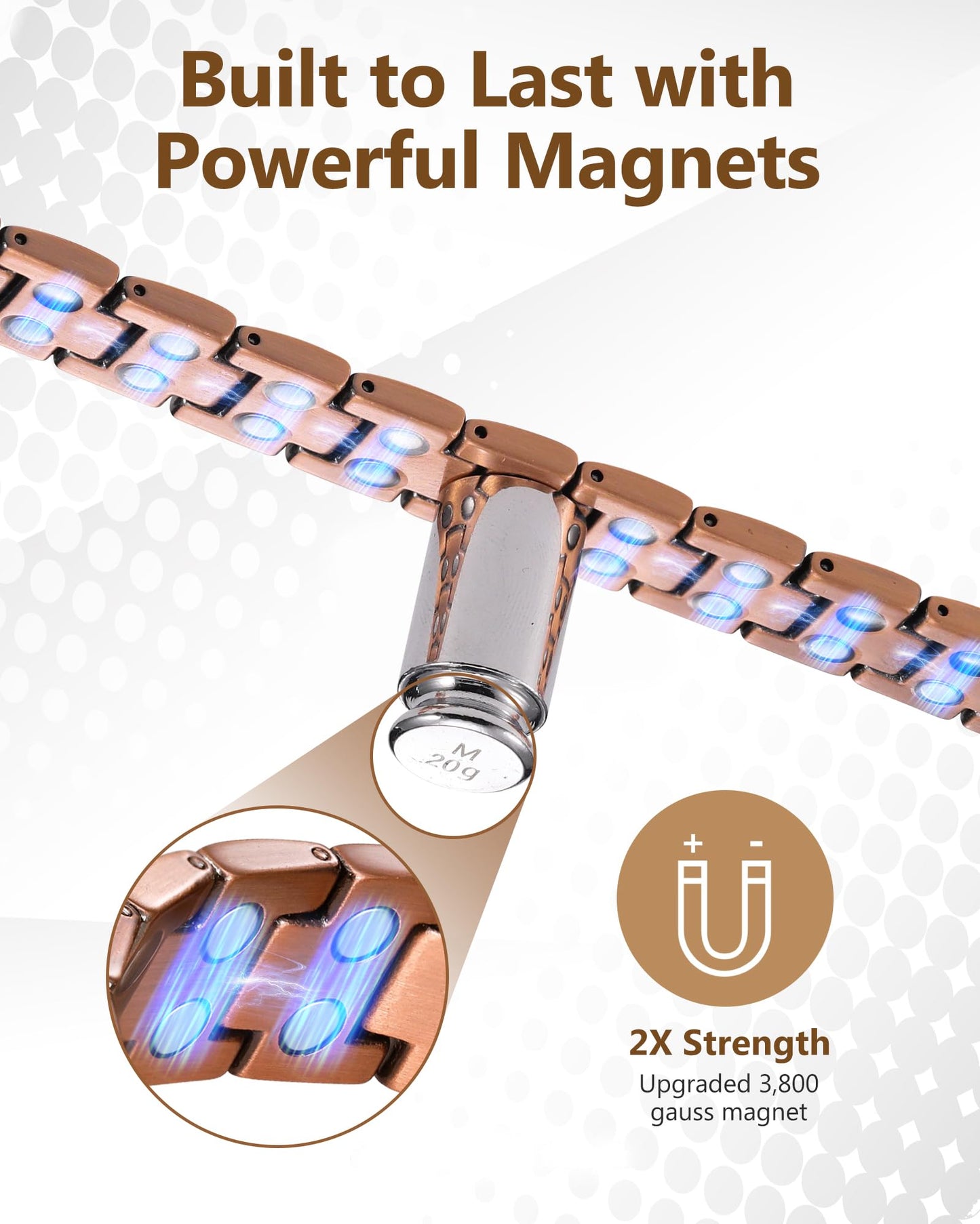 Feraco Copper Bracelet for Men,Magnetic Therapy Cooper Bracelets with 46 Magnets, Men's 99.99% Pure Copper Jewelry