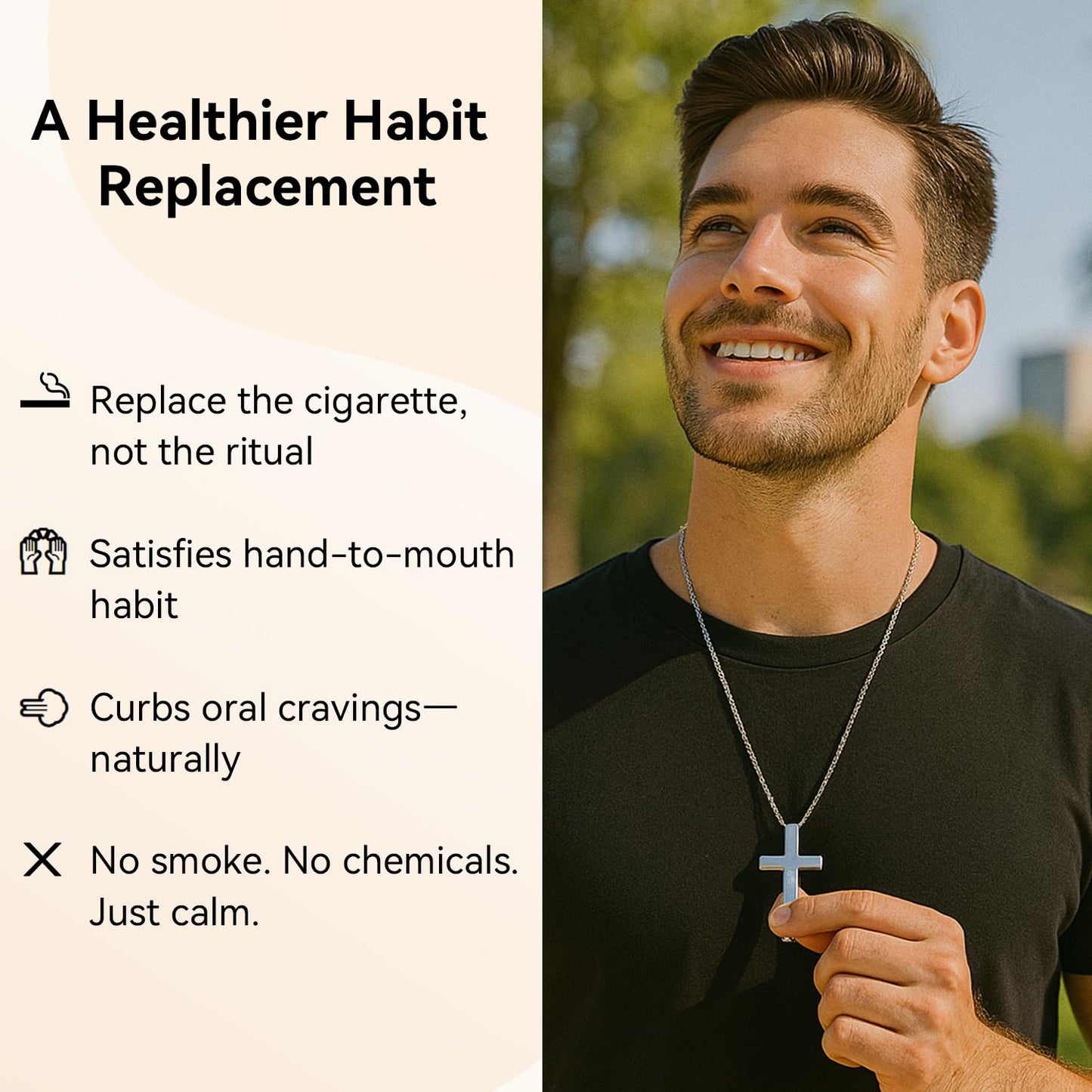 FUNPAR Cross Breathing Necklace for Anxiety Relief and Relaxation, Breathlink Design Quit Smoking Aid, Stainless Steel Mindfulness Tool to Calm, Stylish Wellness Gift for Adults(Black 6:34)