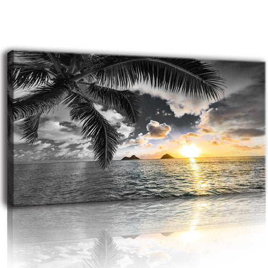 Bamdeya Wall Decor Bedroom Black and White Beach Wall Art Palm Sunset Seascape Pictures Wall Art Living Room Canvas Prints Art Ocean Room Decor Poster Painting Home Office Decoration Scenery Artwork