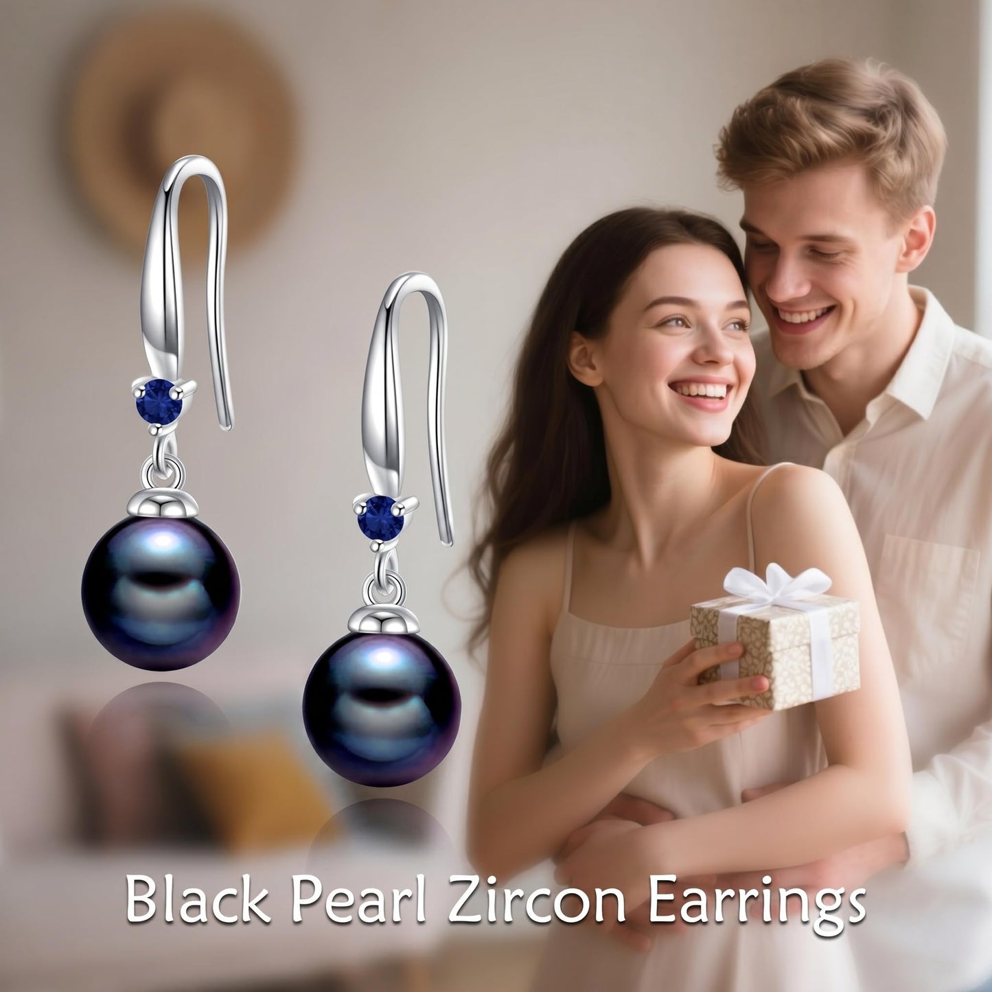 925 Sterling Silver Pearl Leverback Earrings Dangle Drop Birthstone Jewelry Gifts for Women (Black Pearl-September)