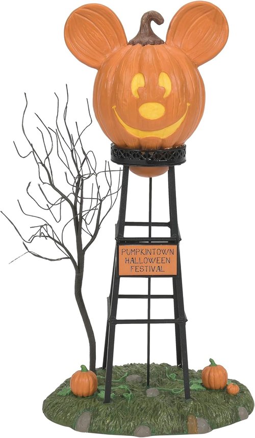 Department 56 Mickey Mouse Water Tower Figurine - Halloween Pumpkintown Accessory, 12.01 Inch, Multicolor