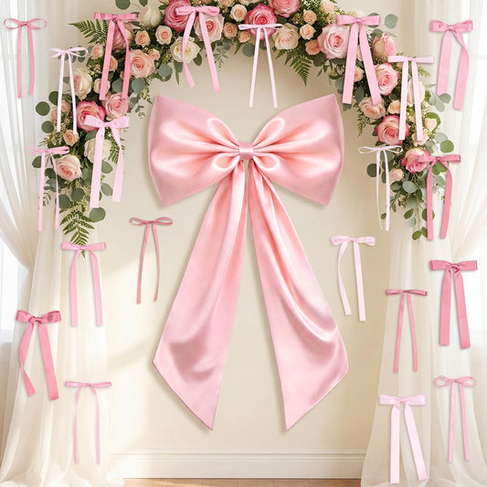 Skiennix Large Pink Bow Set - 22Pcs Giant Satin Bows (40x24 Inch) & 21 Small Bows for DIY Decor