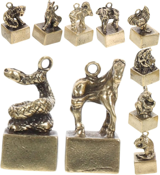 Regine Switzerland 12Pcs Vintage Brass Zodiac Figurines - Cute Chinese Zodiac Statues for Home Decor