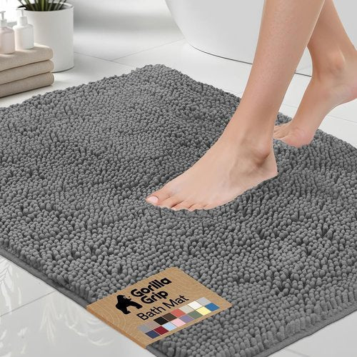 GORILLA GRIP Bath Rug Mat - Thick Soft Absorbent Chenille | Quick Dry Microfiber, 44x26, Grey
