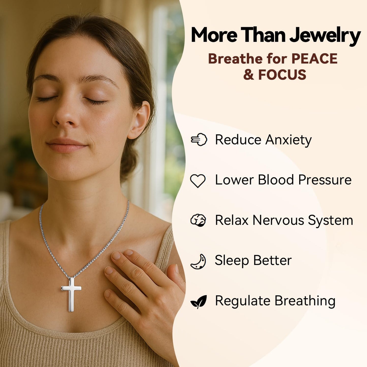 FUNPAR Cross Breathing Necklace for Anxiety Relief and Relaxation, Breathlink Design Quit Smoking Aid, Stainless Steel Mindfulness Tool to Calm, Stylish Wellness Gift for Adults(Gold 28:20)