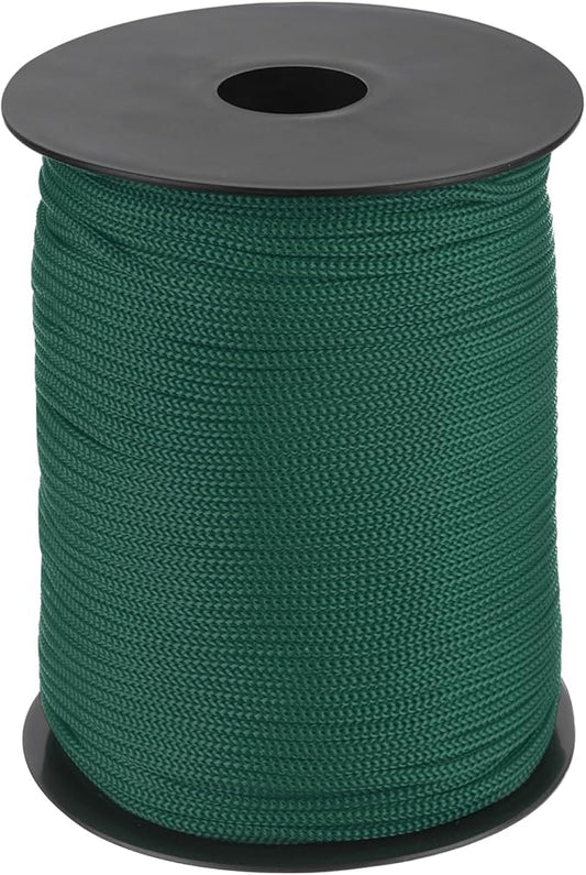 MECCANIXITY 1/8 Inch Polypropylene Rope Braided Ropes, 328ft Nylon Rope Hollow Utility Cord for Clothesline, Camping, Hiking, Outdoor, Ink Green