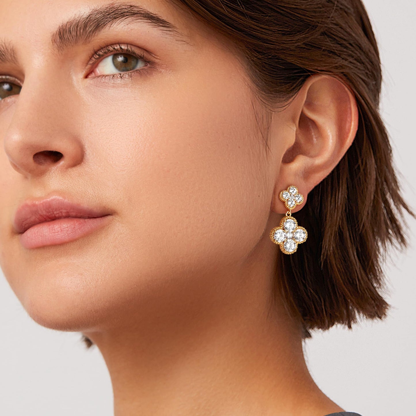 MTMY Dangle Earrings for Women 14K Gold Plated Four Leaf Clover Dangling Drop Birthstone Stud Earrings Trendy Flower Birthstone Jewelry Birthday Gifts(April)