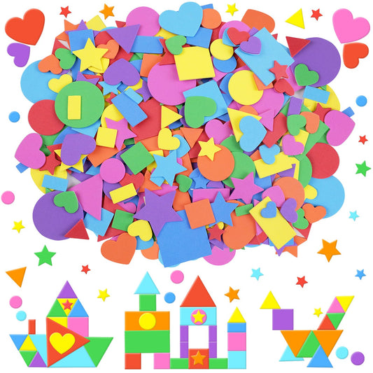 1700Pcs Foam Stickers Foam Shape Stickers Heart Star Square Geometric Sticker for Crafts Self Adhesive Small Large Shape Sticker for Kids Reward Classroom Scrapbook Home Christmas Party Decor
