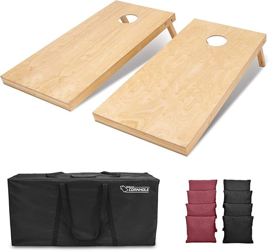 GoSports Regulation Size Wooden Cornhole Set with Natural Wood Finish - Includes Carrying Case