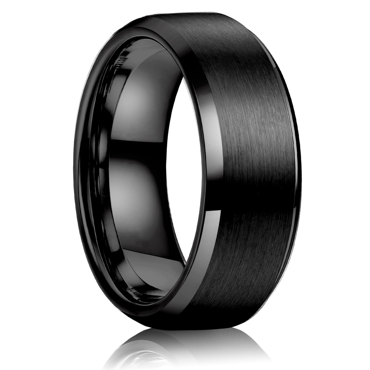 Jstyle Stainless Steel Rings for Men Women 8MM Wedding Band Rings Matte Surface - Beveled Polished Edge Mens Ring Size 8 Black Ring for Men