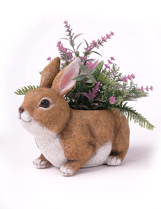 HAUCOZE Rabbit Statue Planter Succulent Pot Modern Animal Sculpture Home Decor Gift for Bookshelf Garden 8.7 Inch