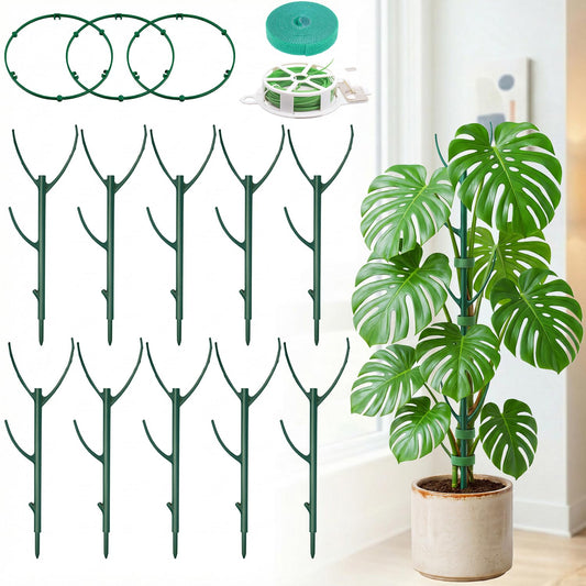 20-Pack Monstera Plant Support Stakes - Stackable Sticks for Indoor Plants up to 46" - Outdoor Garden Poles & Trellis with Tape & Twist Tie for Climbing Vines