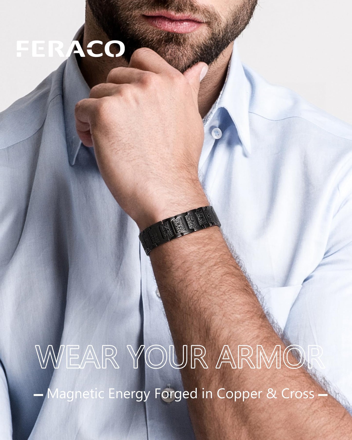 Feraco Copper Cross Bracelet for Men,Magnetic Therapy Cooper Christian Bracelets with 46 Magnets, Men's 99.99% Pure Copper Jewelry Black